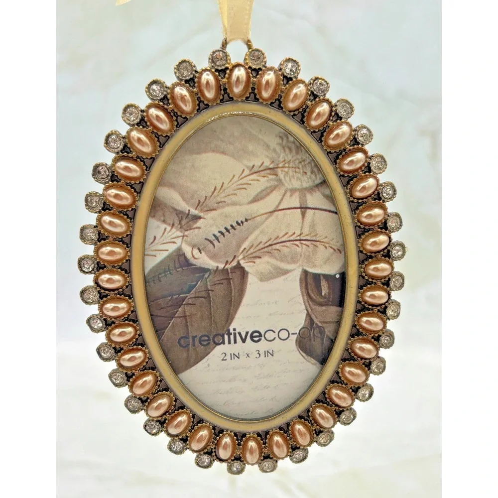 Creative Co-Op Set of 2 Miniature Pewter Frames 2x2-2x3 Faux‎ Beaded Crystal NWT